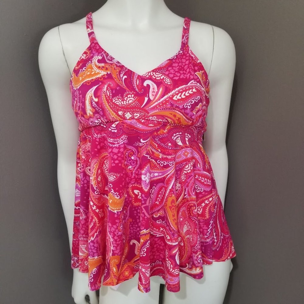 Swim Solutions Printed Underwire Tankini Top Size 10 - Picture 2 of 9